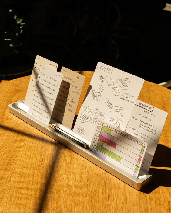 Analog card system on a desk